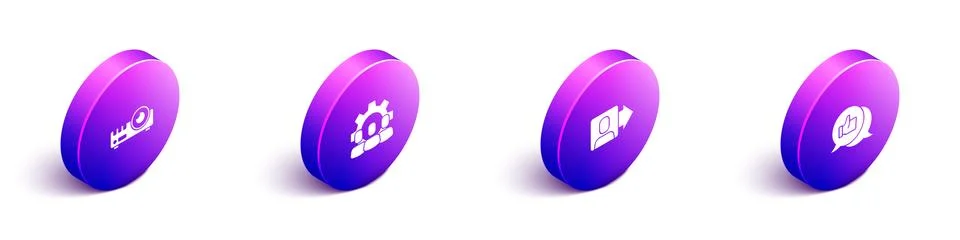 Set Isometric Media projector, Project team base, Team leader and Hand like icon Stock Illustration