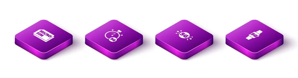 Set Isometric Micro Sim Card, Digital speed meter 5G, network and Smart watch Stock Illustration