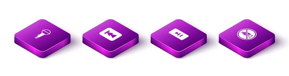 Set Isometric Microphone, Rewind button, Pause and Prohibition no video Stock Illustration