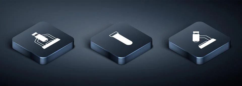 Set Isometric Microscope, and Test tube icon. Vector Illustrazione stock