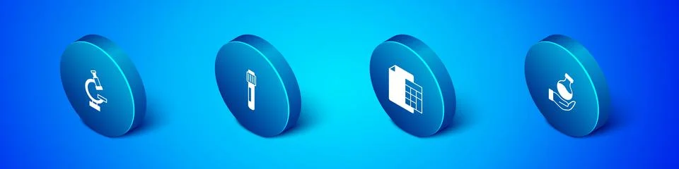 Set Isometric Microscope, Calculator, Test tube and  icon. Vector Stockillustratie