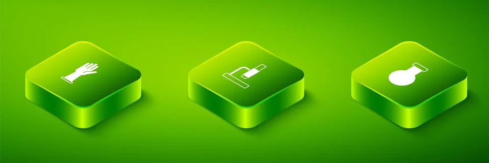 Set Isometric Microscope, Test tube and flask and Medical rubber gloves icon イラスト素材