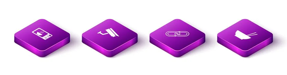 Set Isometric Microwave oven, Security camera, Chain link and Bowl with Stock Illustration