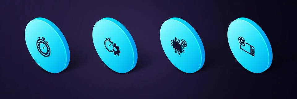 Set Isometric Microwave oven setting, Processor, Time management and  icon. V Stock Illustration