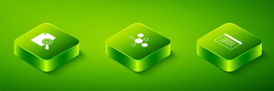 Set Isometric Mind map infographic, Data analysis and Document with chart icon Stock Illustration