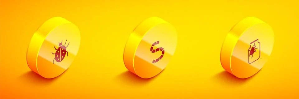 Set Isometric Mite, Worm and Spider in jar icon. Vector Stock Illustration