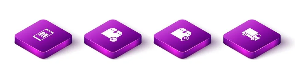 Set Isometric Mobile with app tracking, Package box check mark, Location card 스톡 일러스트
