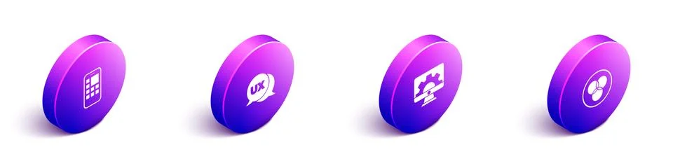 Set Isometric Mobile Apps, UI or UX design, Web development and RGB and CMYK イラスト素材