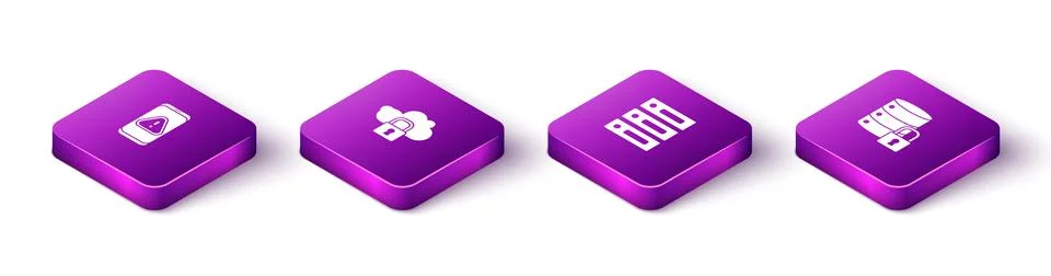 Set Isometric Mobile with exclamation mark, Cloud computing lock, Server, Data Stock Illustration
