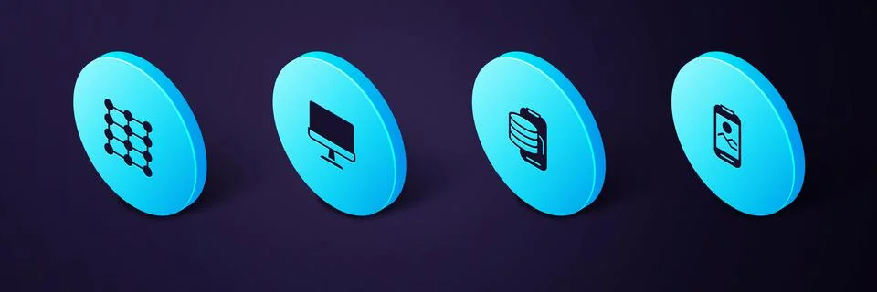Set Isometric Mobile phone, Cloud technology data transfer, Computer monitor and 스톡 일러스트