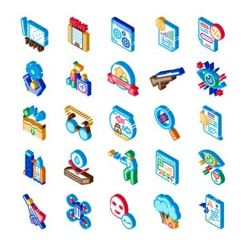 Set of isometric modern technology and business symbols Ilustração Stock