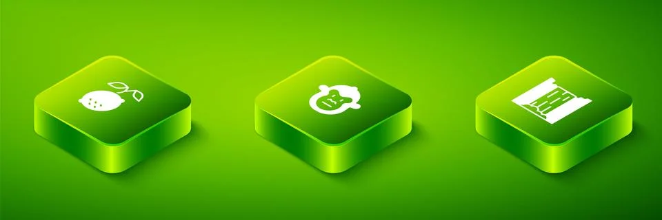 Set Isometric Monkey, Waterfall and Lemon icon. Vector 스톡 일러스트