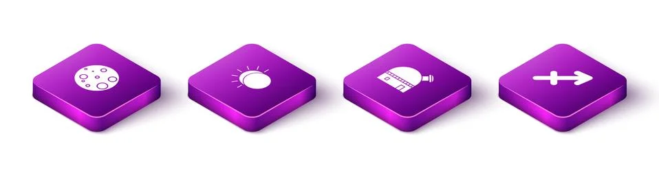 Set Isometric Moon, Eclipse of the sun, Astronomical observatory and Sagittarius Ilustração Stock