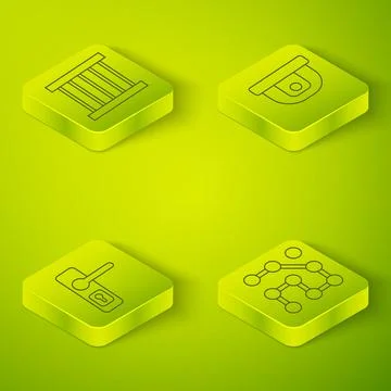 Set Isometric Motion sensor, Door handle, Graphic password protection and Prison Illustrazione stock