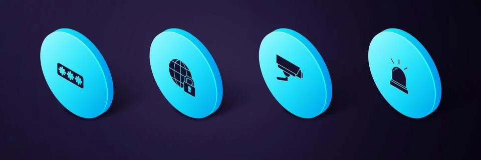 Set Isometric Motion sensor, Security camera, Global lockdown and Password pr Stock Illustration