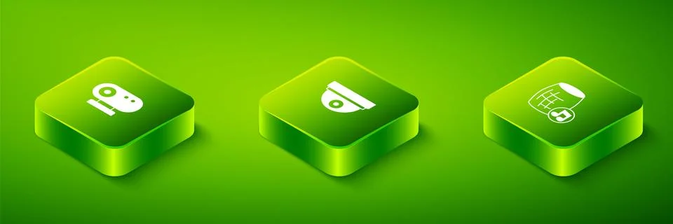 Set Isometric Motion sensor, Voice assistant and Web camera icon. Vector 스톡 일러스트