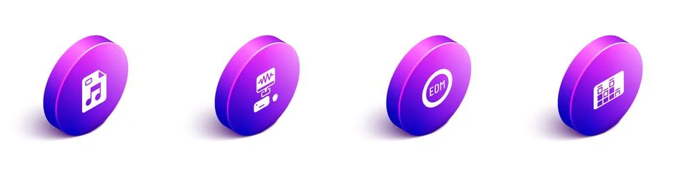 Set Isometric MP3 file document, Music recording studio, EDM electronic dance Stock Illustration