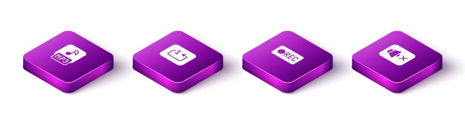 Set Isometric MP3 file, Repeat track music player, Record button and Speaker Stock Illustration