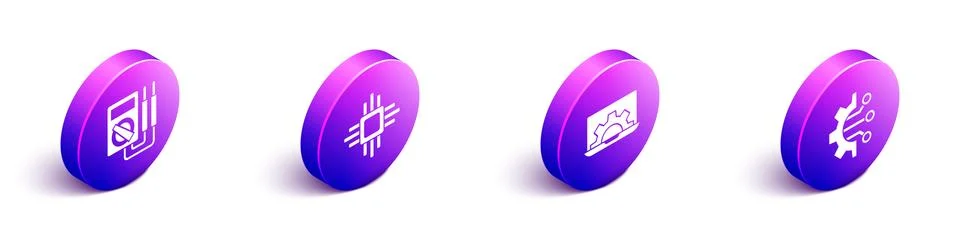 Set Isometric Multimeter, Processor with microcircuits CPU, Laptop and gear and Stockillustratie