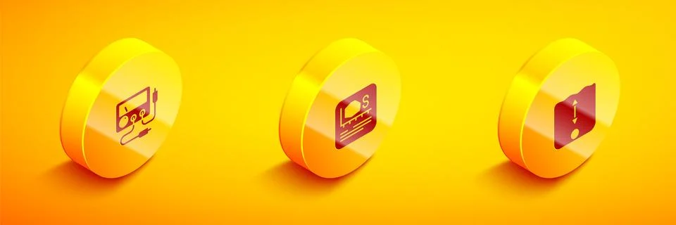 Set Isometric Multimeter, voltmeter, Area measurement and Depth icon. Vector Stock Illustration