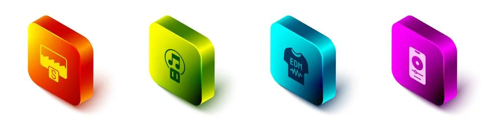 Set Isometric Music wave equalizer, Pause button, T-shirt and player icon Stock Illustration