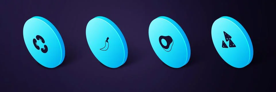 Set Isometric Nachos, Avocado fruit, Hot chili pepper pod and Beans icon. V.. Stock Illustration