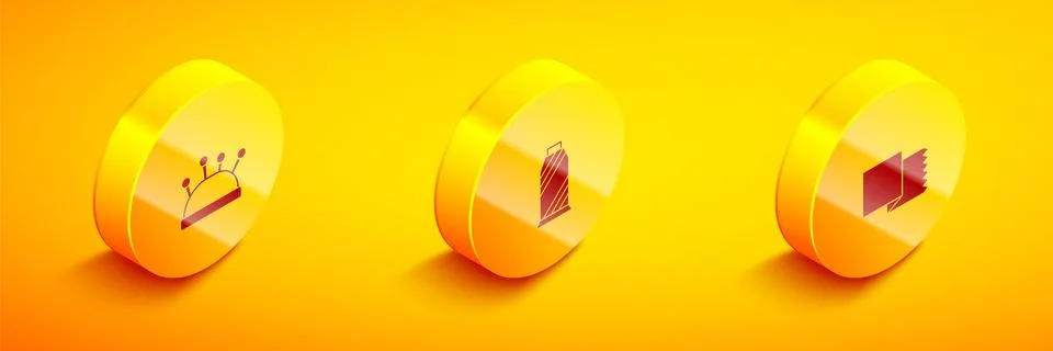 Set Isometric Needle bed and needles, Sewing thread on spool and Textile fabric 스톡 일러스트