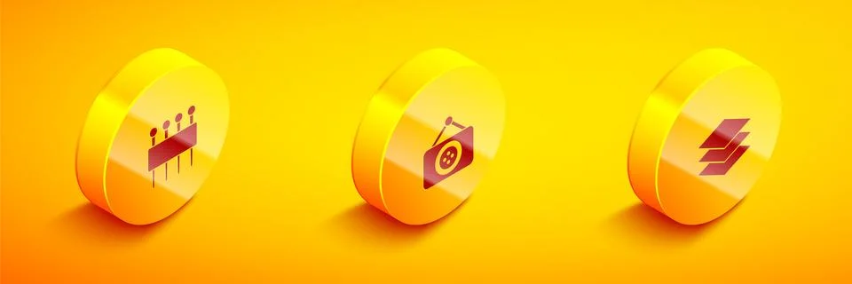 Set Isometric Needle for sewing, Tailor shop and Layers clothing textile icon Illustrazione stock