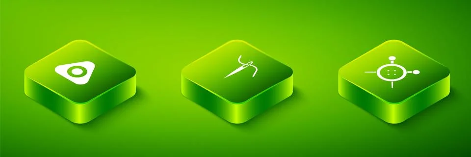 Set Isometric Needle for sewing with thread, Sewing button and knitting needles Illustrazione stock