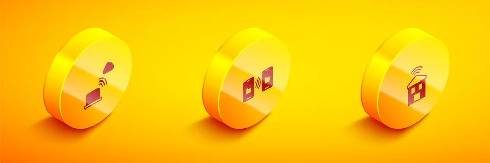 Set Isometric Network cloud connection, Data transfer and storage and Smart home イラスト素材