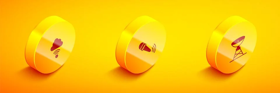 Set Isometric Network cloud connection, Wireless microphone and Satellite dish Illustrazione stock