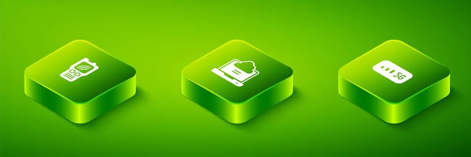 Set Isometric Network cloud connection, 5G wireless internet and Walkie talkie Stock Illustration