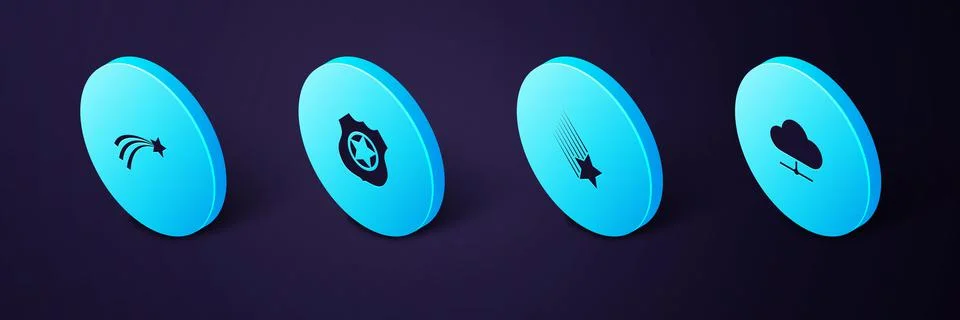 Set Isometric Network cloud connection, Falling star, Police badge and icon Illustrazione stock