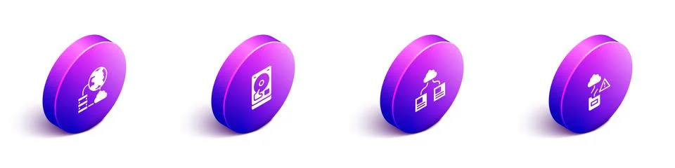 Set Isometric Network cloud connection, Hard disk drive HDD, Cloud technology Stock Illustration