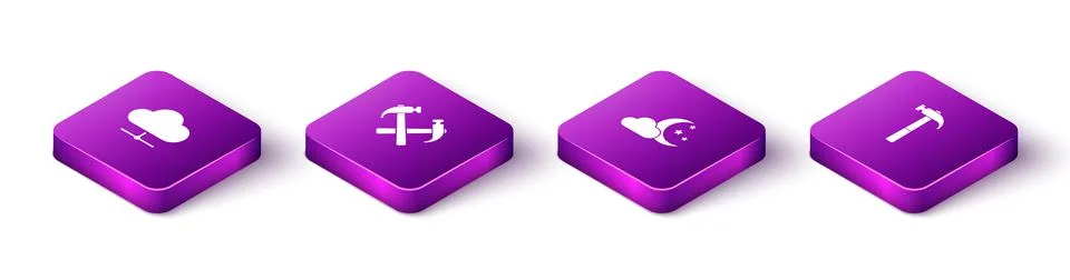 Set Isometric Network cloud connection, Two crossed hammers, Cloud with moon  Stock Illustration
