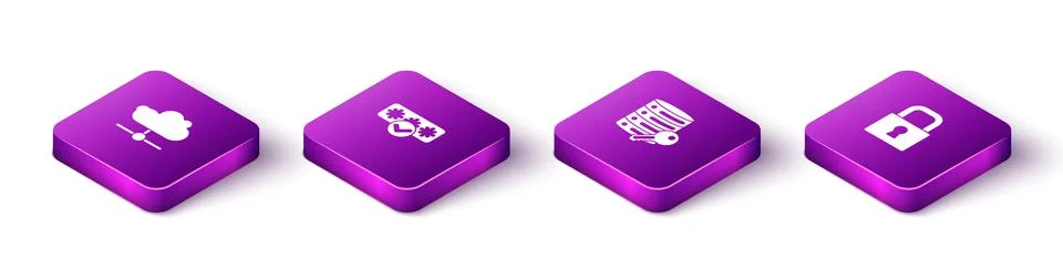 Set Isometric Network cloud connection, Password protection, Server security  Stock Illustration