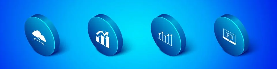 Set Isometric Network cloud connection, Pie chart infographic, Data analysis  イラスト素材