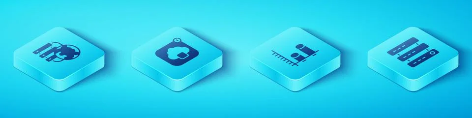 Set Isometric Network cloud connection, Cloud technology data transfer, Server Stock Illustration
