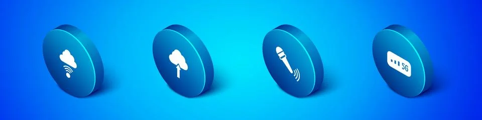 Set Isometric Network cloud connection, Wireless microphone, 5G wireless Stock Illustration