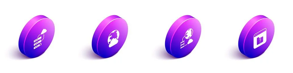 Set Isometric Network cloud connection, Social network, and File missing icon Stock Illustration