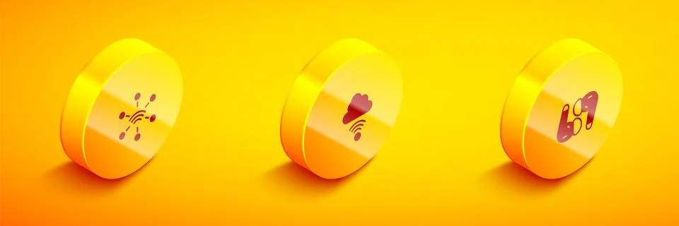 Set Isometric Network, cloud connection and Air headphones icon. Vector Illustrazione stock