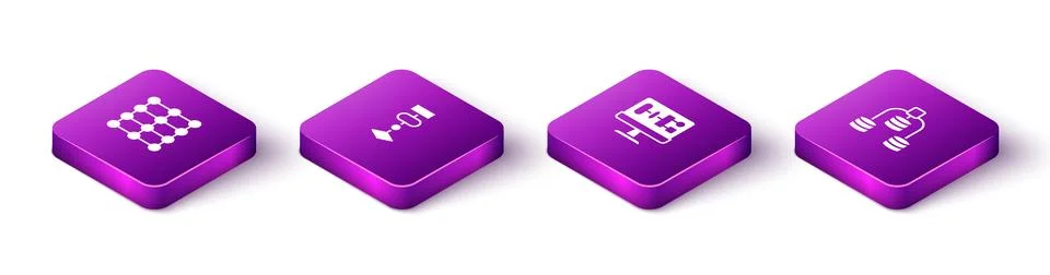 Set Isometric Neural network, Algorithm,  and Server, Data icon. Vector Stockillustratie