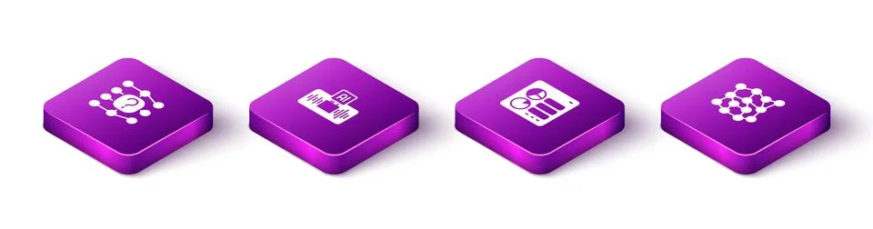 Set Isometric Neural network, Artificial intelligence AI, Computer api interface Illustrazione stock