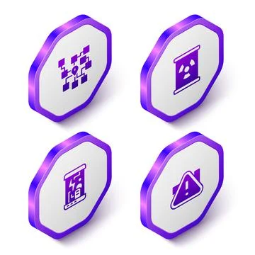 Set Isometric Neural network, Radioactive waste in barrel, Cryogenic capsules Stock Illustration