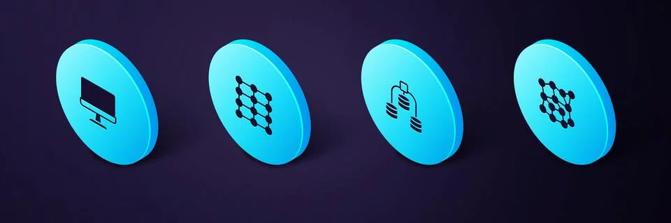 Set Isometric Neural network, Server, Data, and Computer monitor icon. Vector 스톡 일러스트