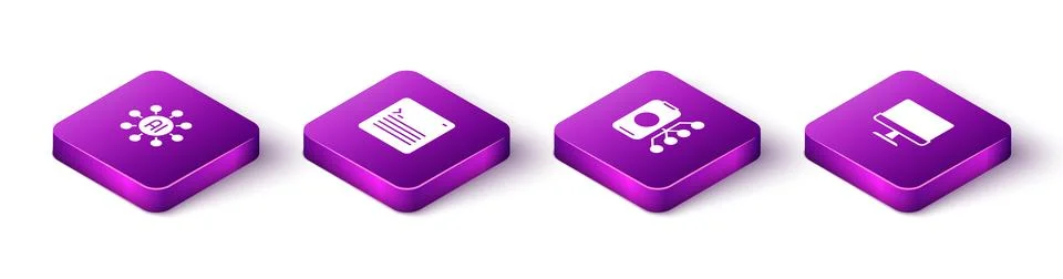 Set Isometric Neural network, Web developer programming code, and Computer Illustrazione stock