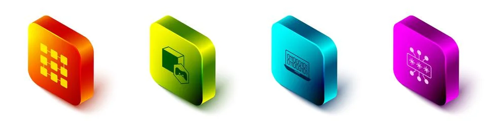 Set Isometric NFT blockchain technology, Digital crypto art, Binary code and Stock Illustration