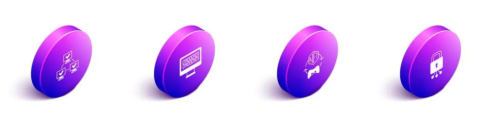 Set Isometric NFT blockchain technology, Binary code, Digital crypto art and 스톡 일러스트