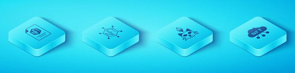 Set Isometric NFT contract, blockchain technology, cloud and Digital crypto.. Illustrazione stock