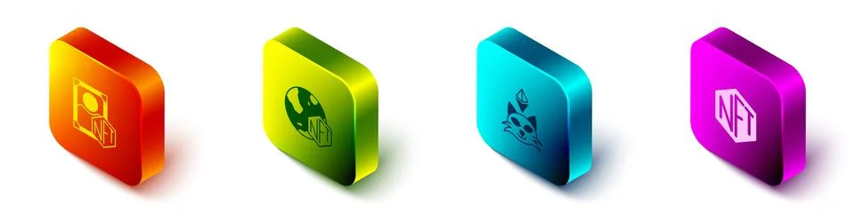 Set Isometric NFT Digital crypto art, and icon. Vector Stockillustratie